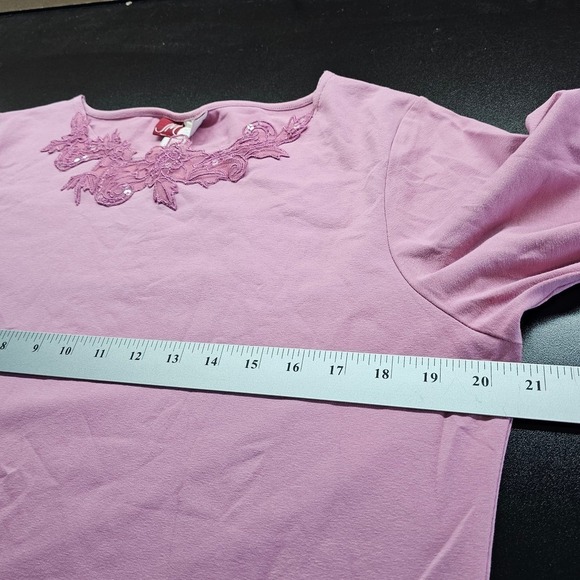 Vintage JM Collection Blouse Womens Large Pink Lace Floral Stretch Soft Casual - Picture 7 of 8